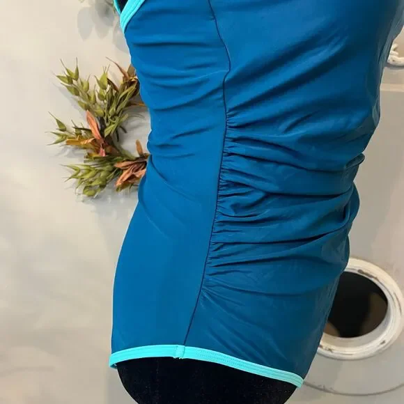 NEW Eomenie Slimming Ruched One-Piece Bathing Suit, Teal & Aqua Blue, Medium - Picture 6 of 9